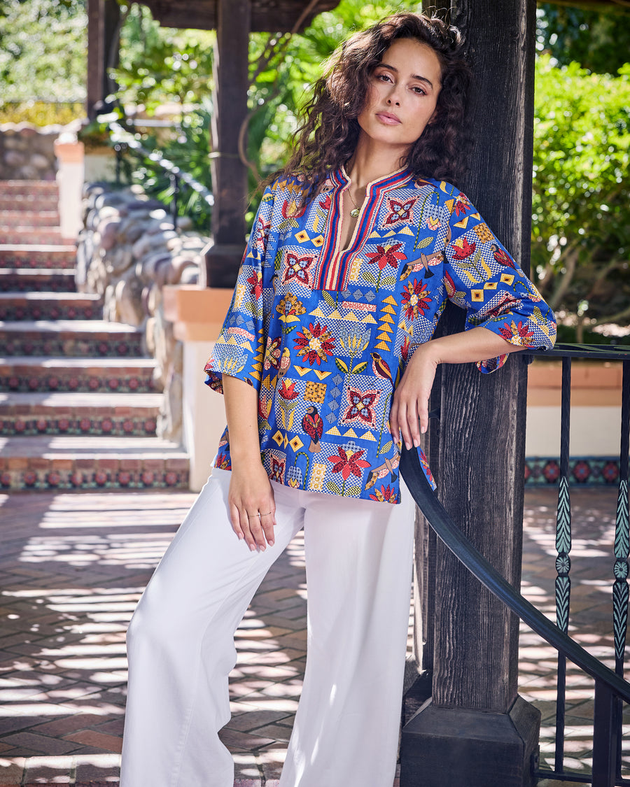 Songbird Quilt - Harlow Tunic - Blue Jean - Printfresh