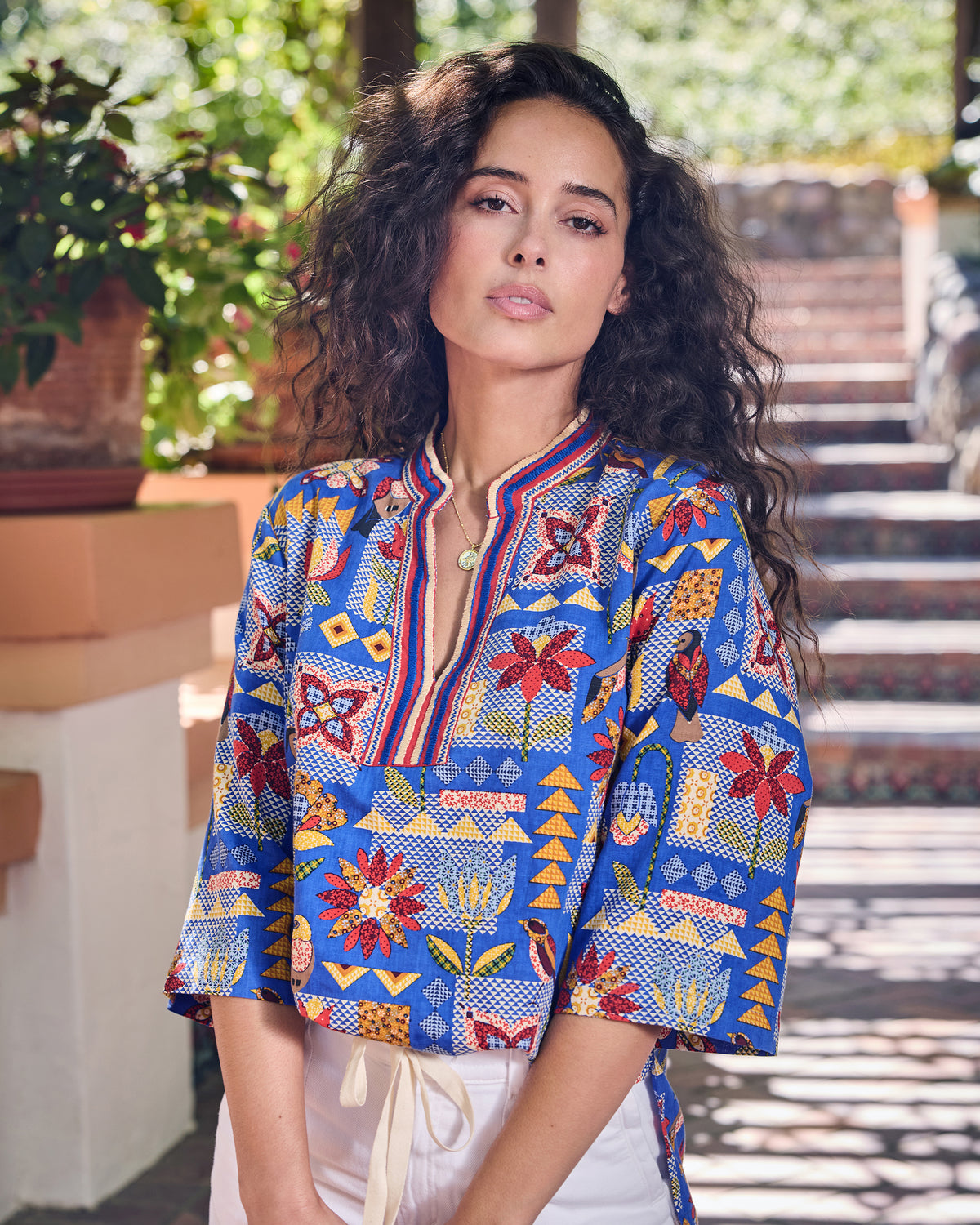 Songbird Quilt - Harlow Tunic - Blue Jean - Printfresh