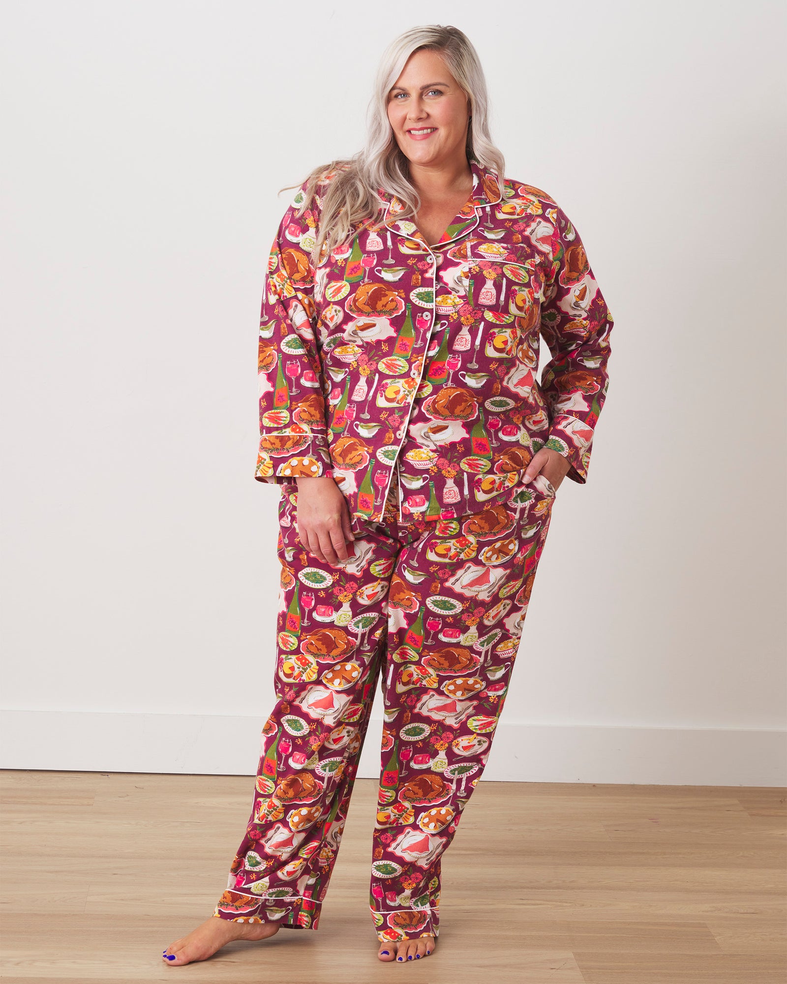 Festive Feast - Flannel Long PJ Set - Cranberry Sauce - Printfresh