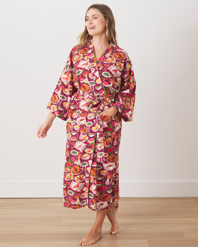 Festive Feast - Lightweight Flannel Robe - Cranberry Sauce - Printfresh