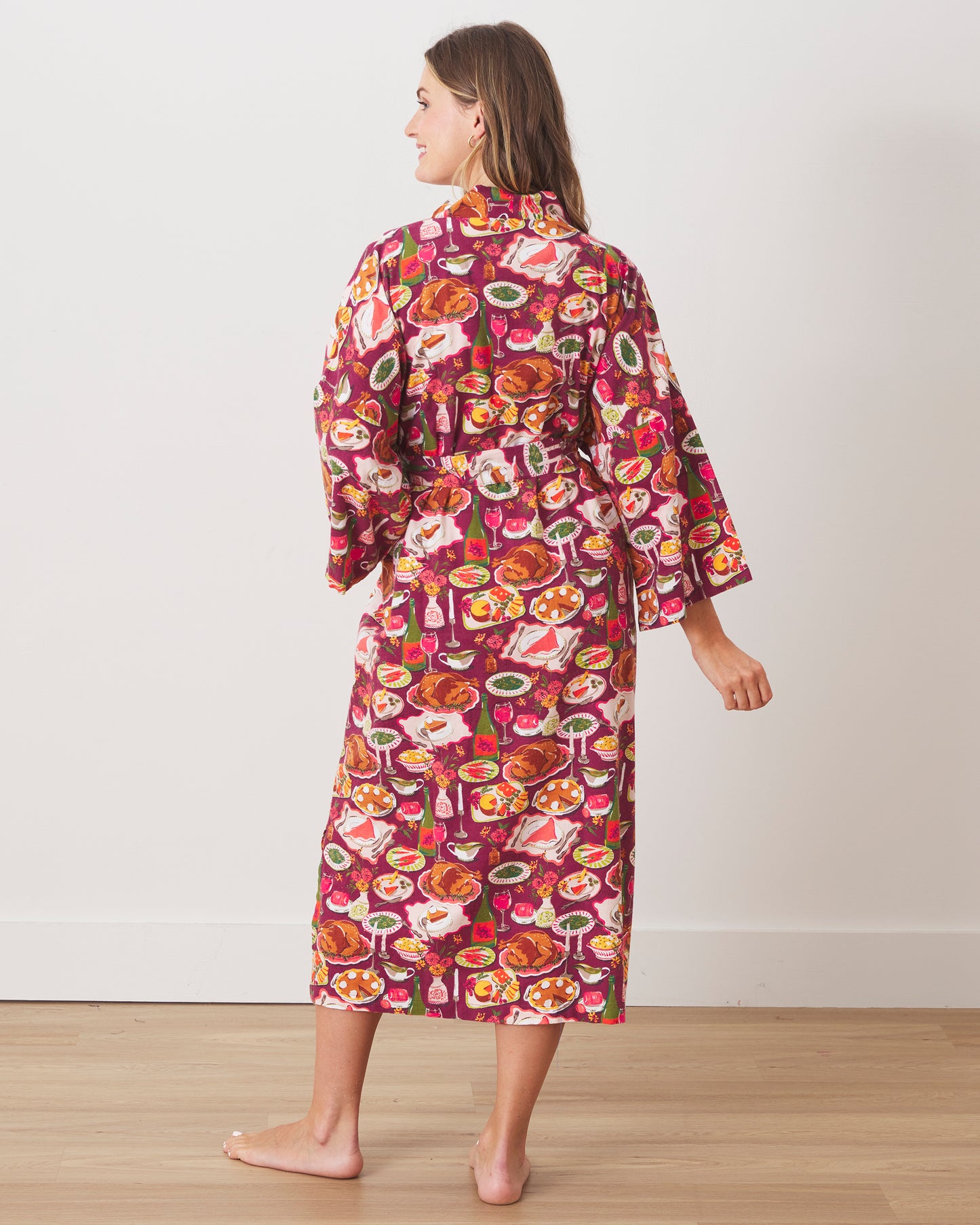 Festive Feast - Lightweight Flannel Robe - Cranberry Sauce - Printfresh