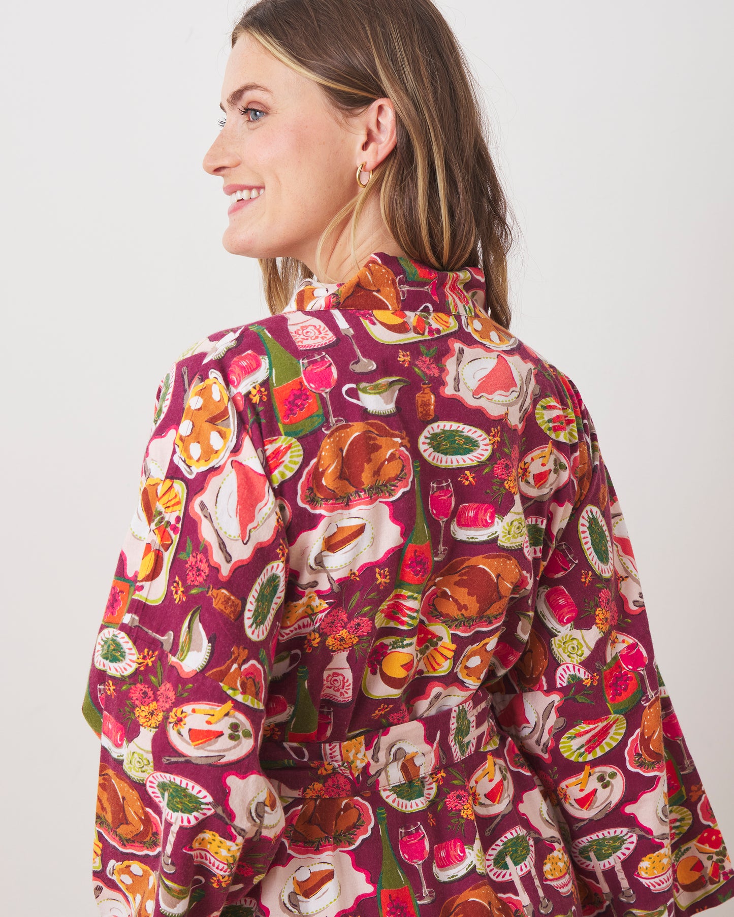 Festive Feast - Lightweight Flannel Robe - Cranberry Sauce - Printfresh