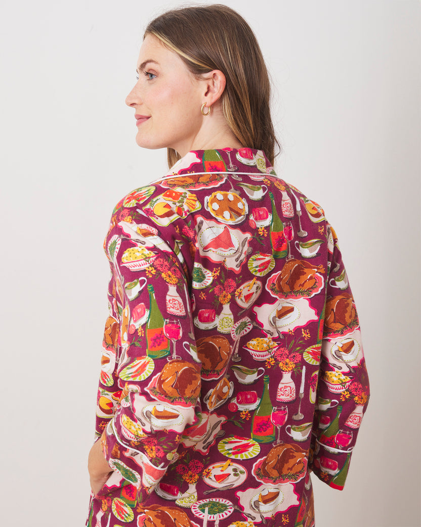 Festive Feast - Lightweight Flannel Sleep Shirt - Cranberry Sauce - Printfresh