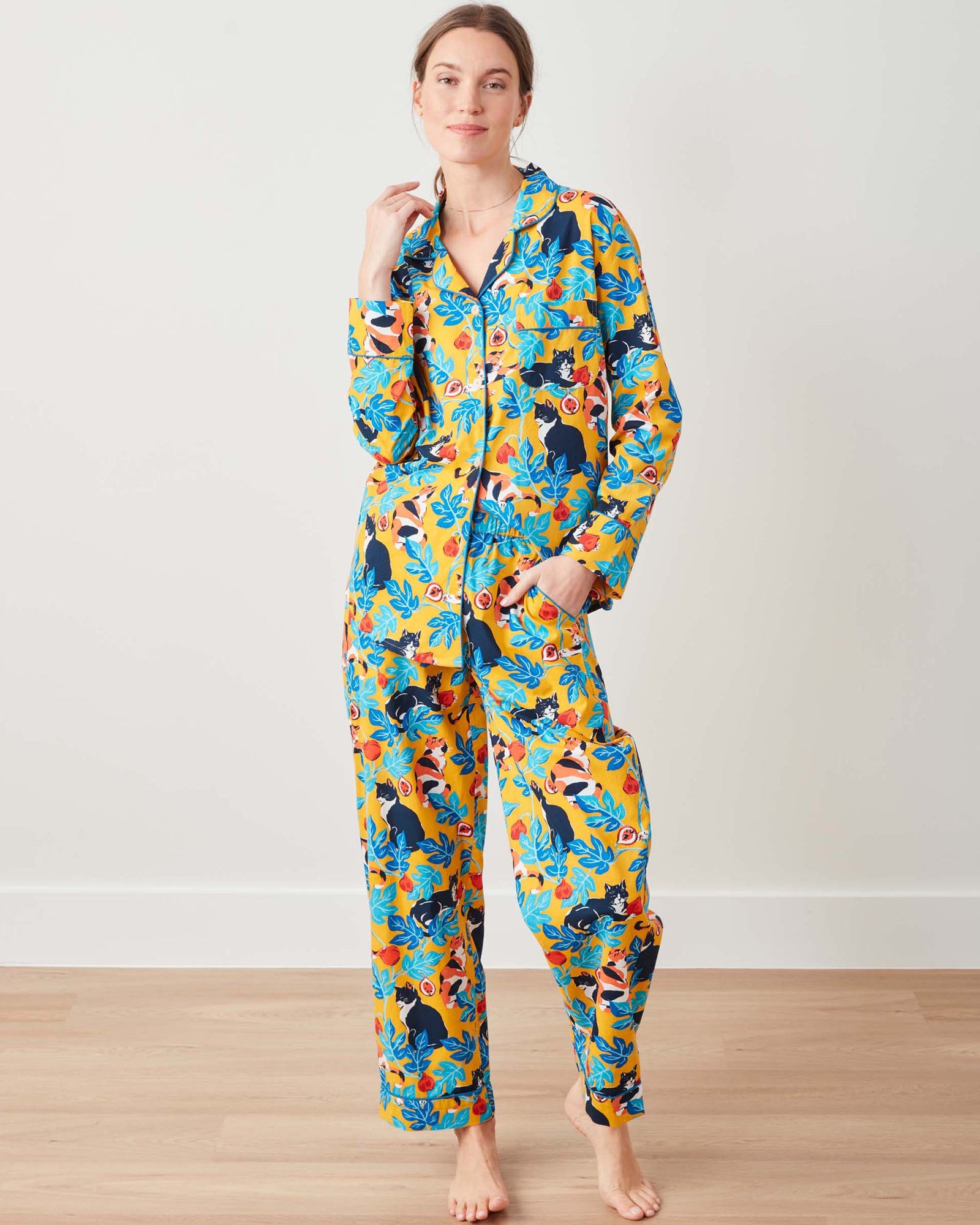 Figs & Felines - Long PJ Set - Goldenrod - Printfresh