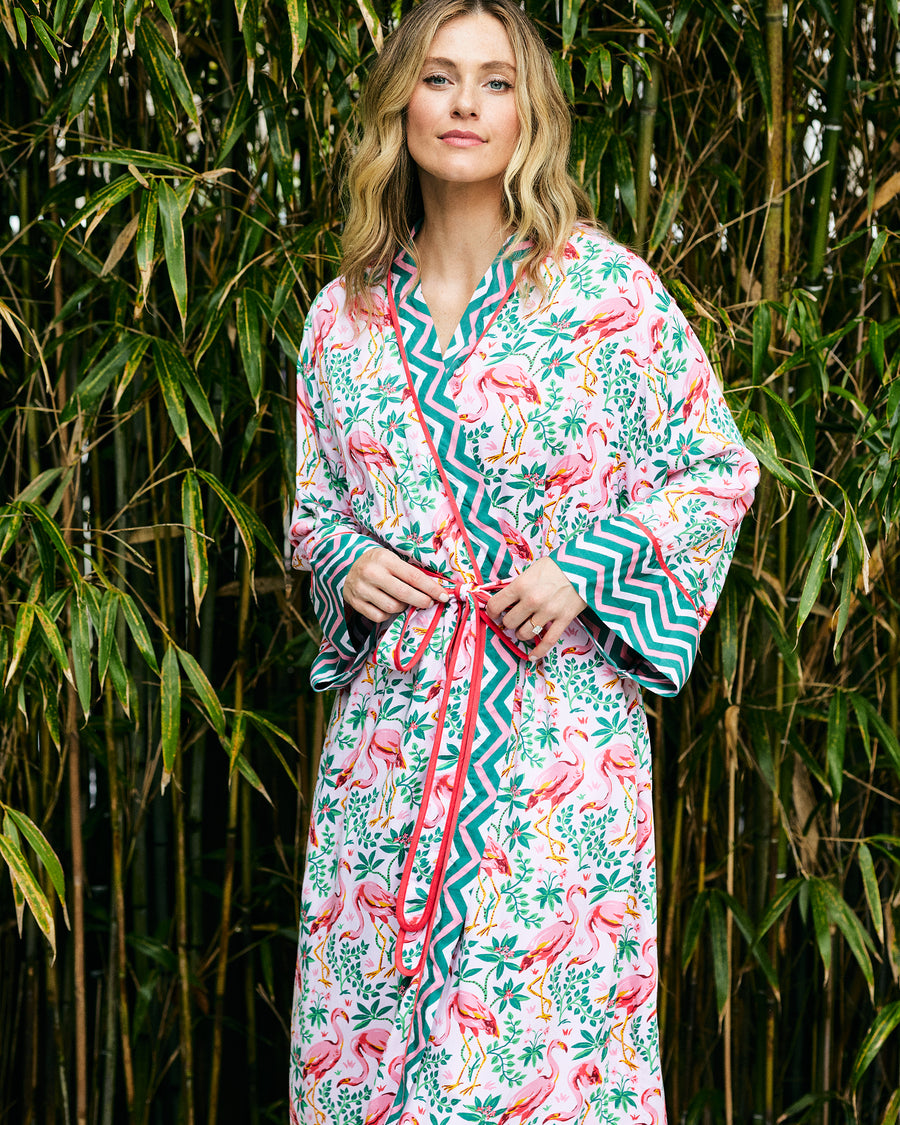 Flock of Flamingos - Eco Satin Robe - Rose - Printfresh