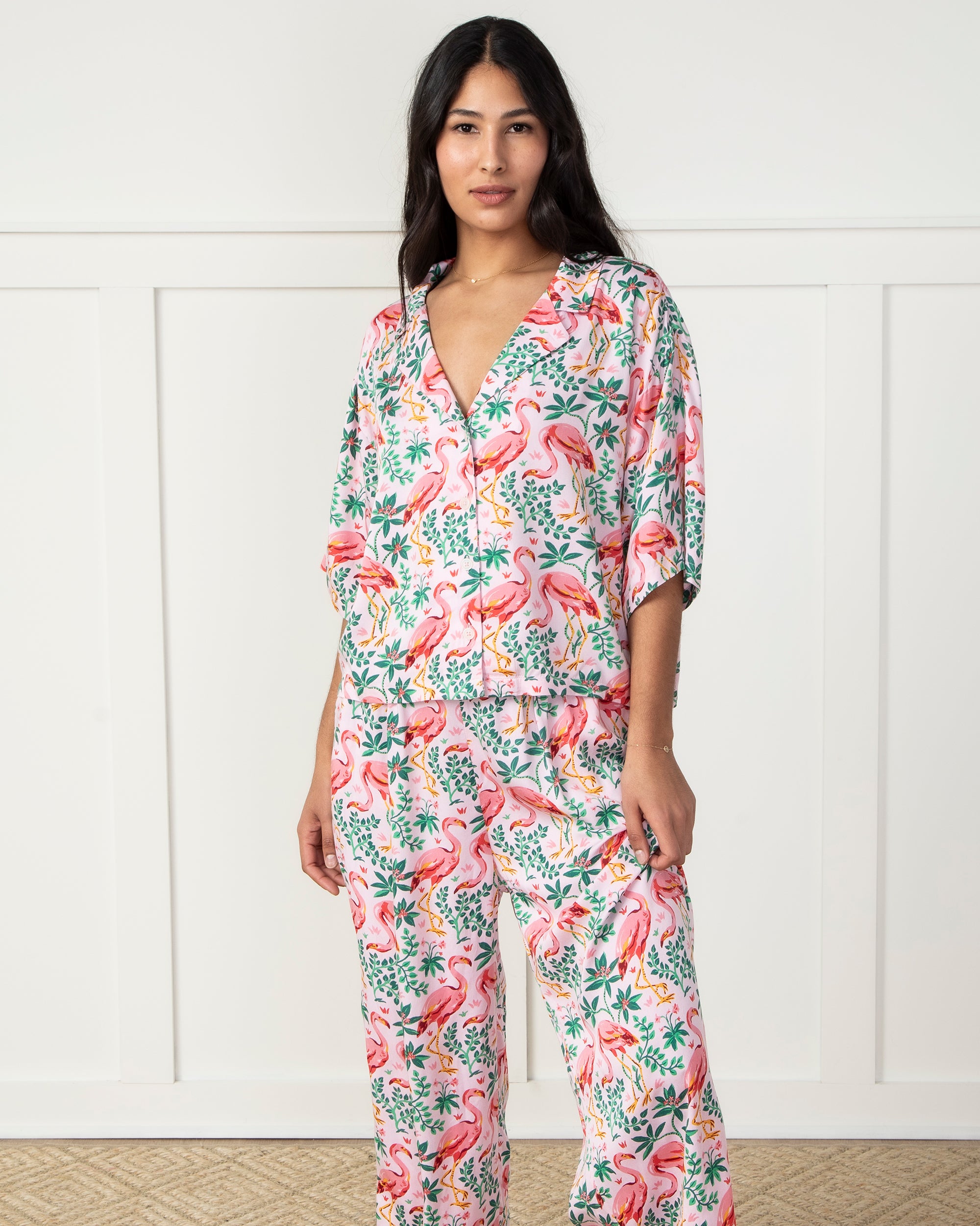 Flock of Flamingos - Satin Wildest Dreams Pajama Set - Rose - Printfresh