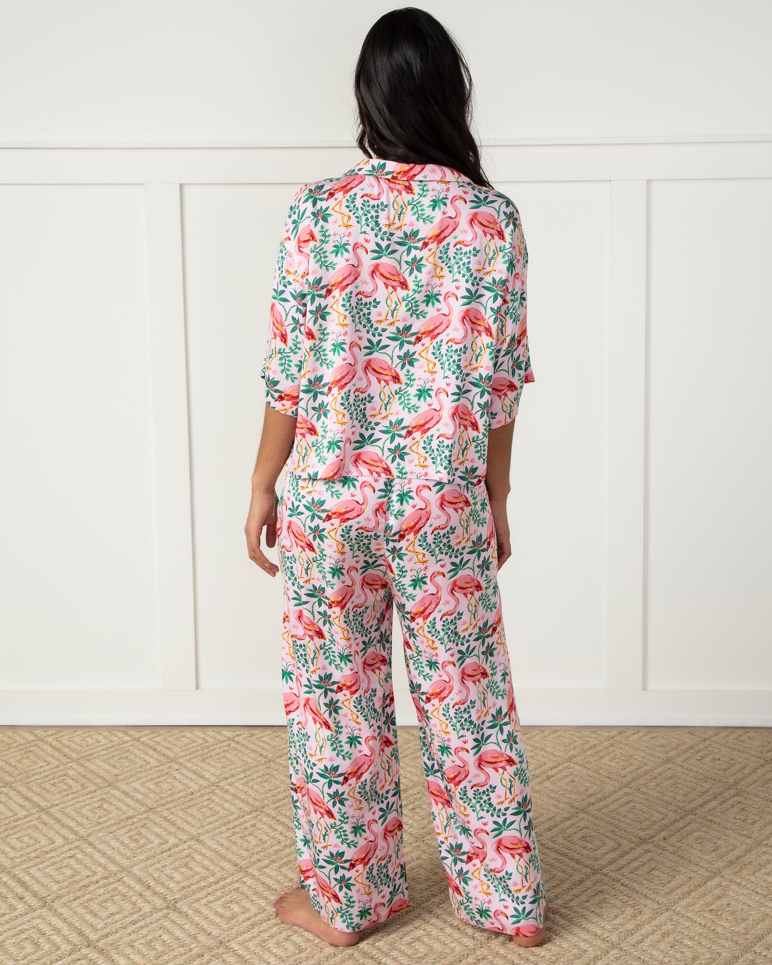 Flock of Flamingos - Petite Satin Wildest Dreams Pajama Set - Rose - Printfresh