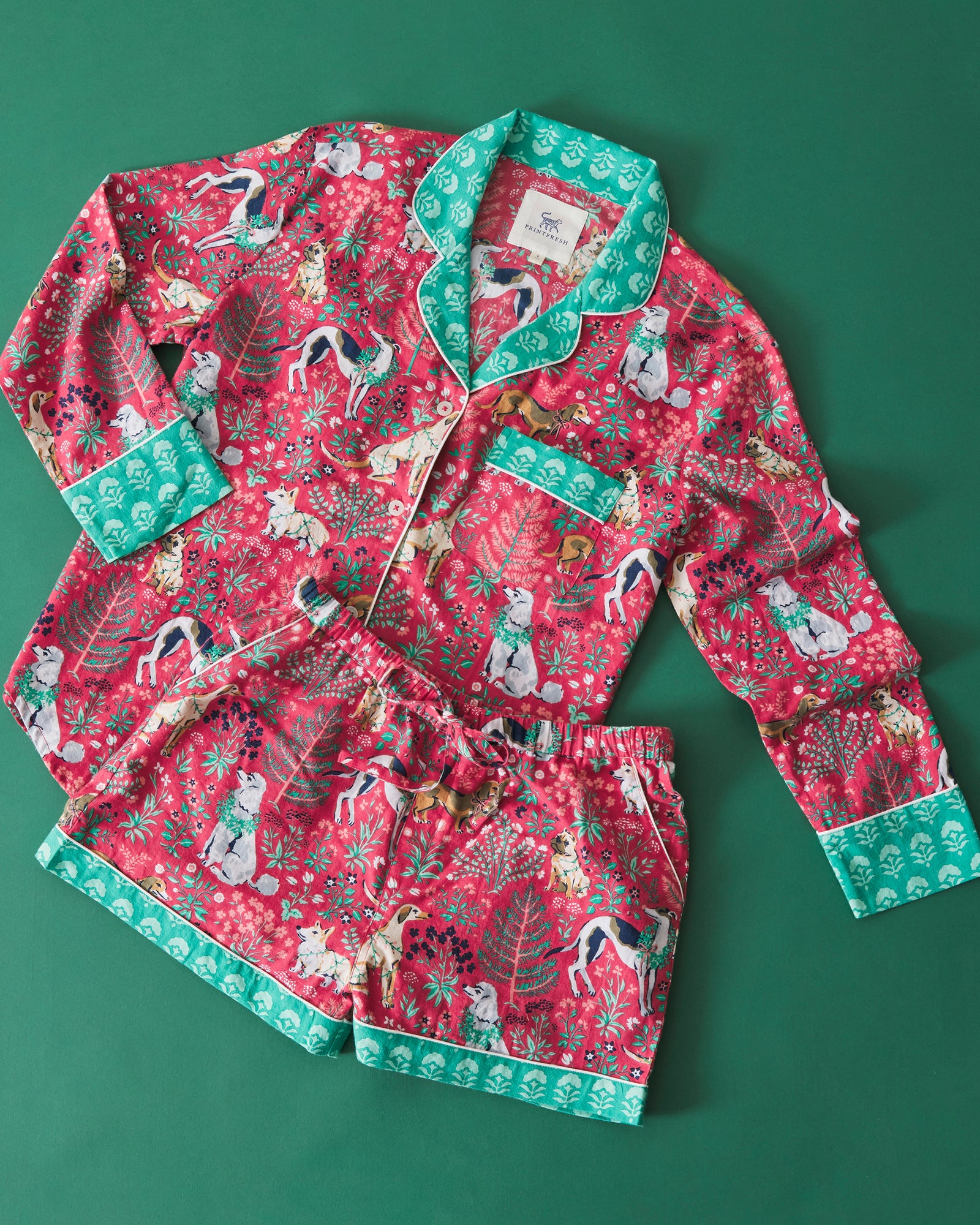 Happy Howlidays - Flannel Long Sleeve Top & Shorts Set - Ruby - Printfresh