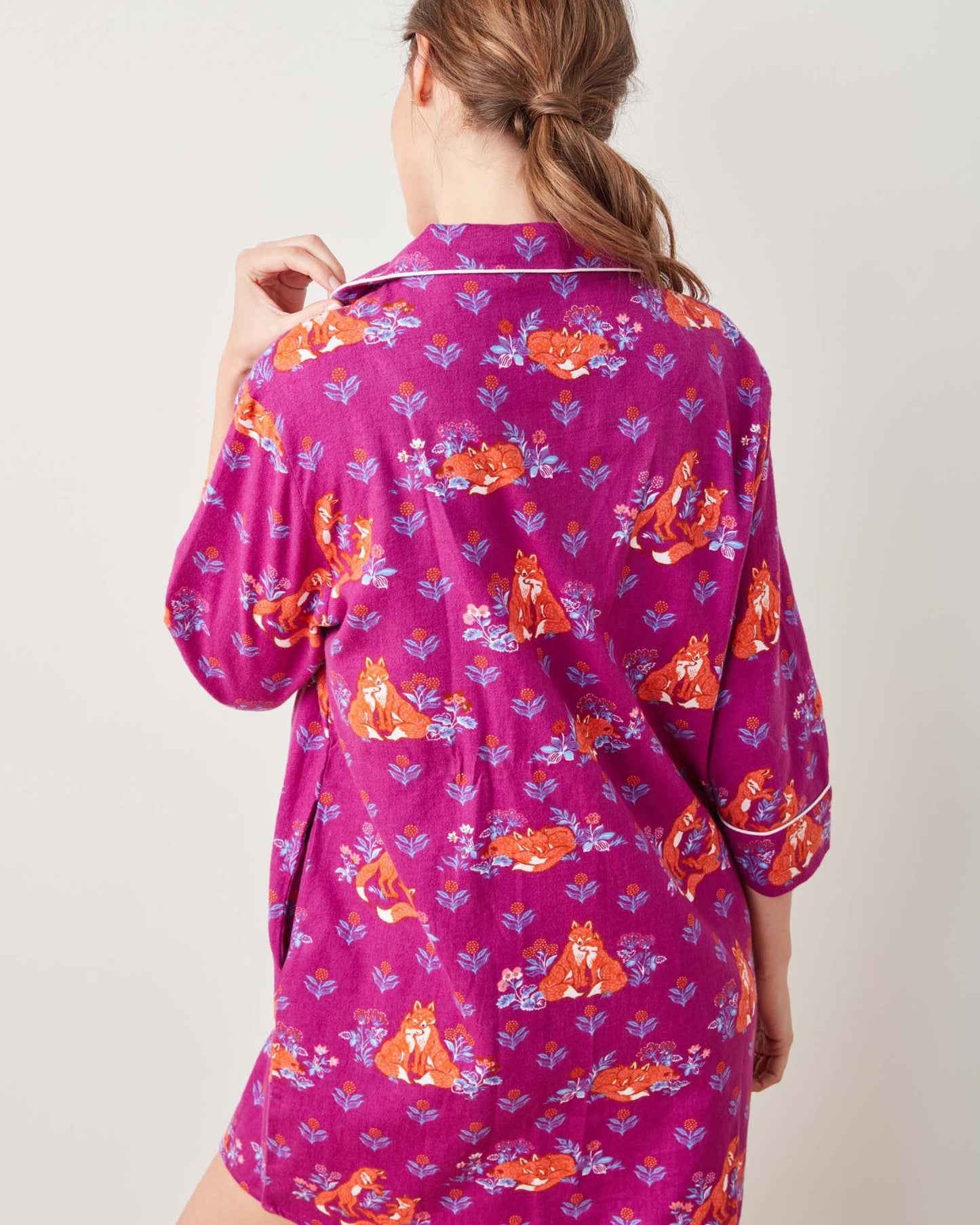 Fox Friends - Midweight Flannel Sleep Shirt - Merlot - Printfresh