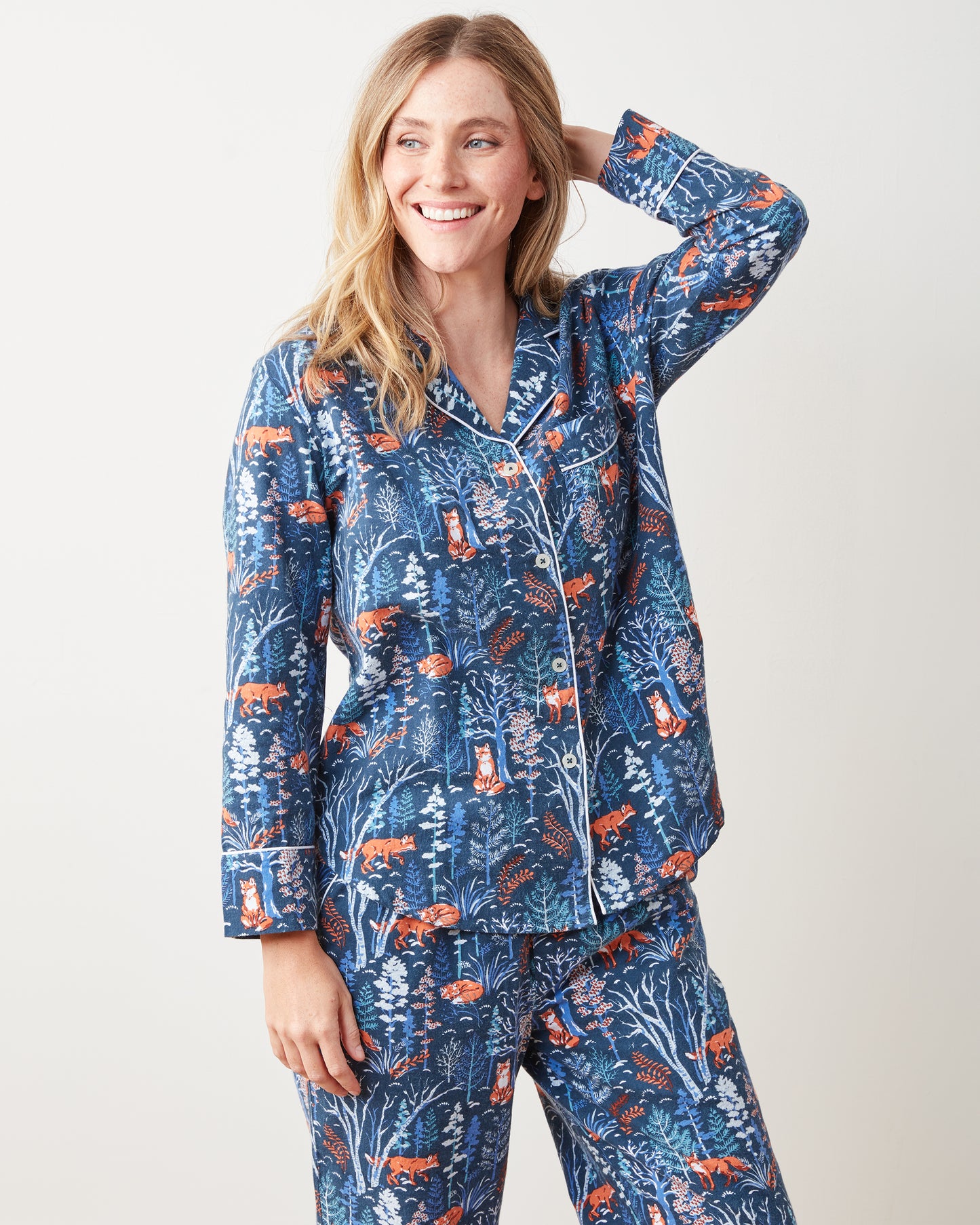 Fox & Folklore - Lightweight Flannel Long PJ Set - Indigo - Printfresh