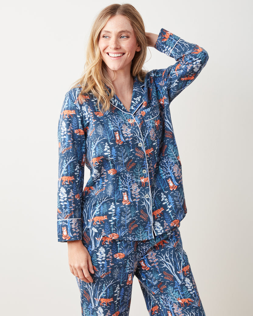 Fox & Folklore - Lightweight Flannel Long PJ Set - Indigo - Printfresh
