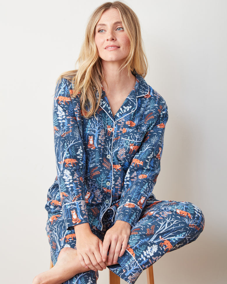 Fox & Folklore - Lightweight Flannel Long PJ Set - Indigo - Printfresh