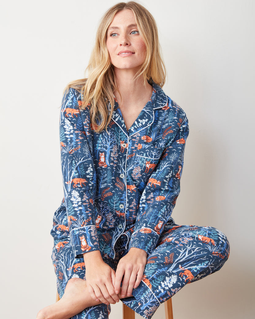 Fox & Folklore - Lightweight Flannel Long PJ Set - Indigo - Printfresh