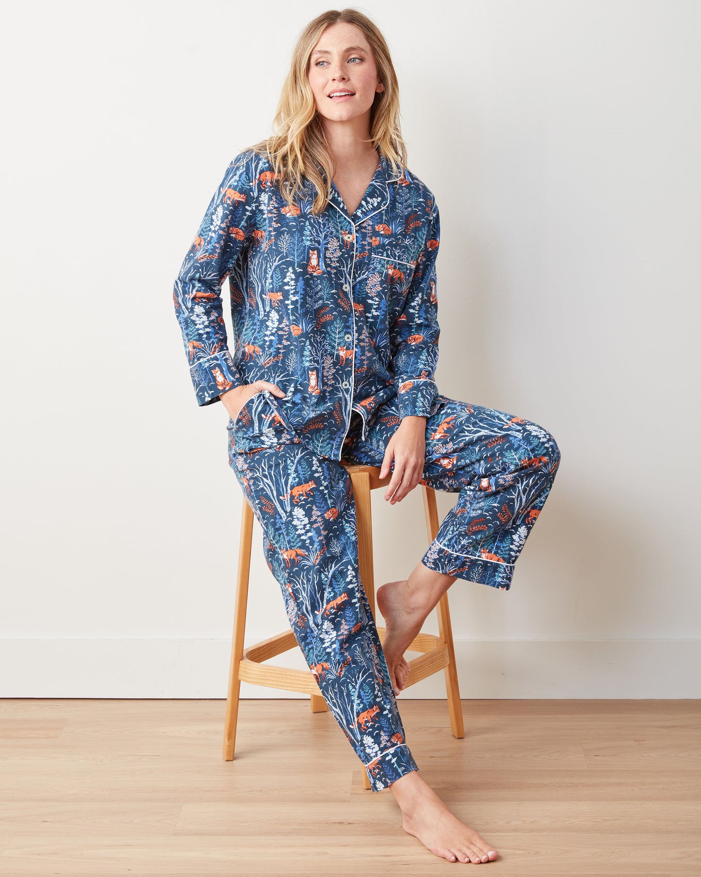 Fox & Folklore - Lightweight Flannel Long PJ Set - Indigo - Printfresh