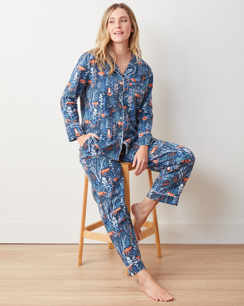 Fox & Folklore - Lightweight Flannel Long PJ Set - Indigo - Printfresh