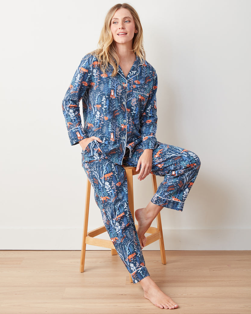 Fox & Folklore - Lightweight Flannel Long PJ Set - Indigo - Printfresh