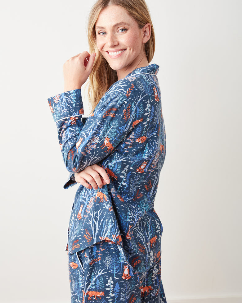 Fox & Folklore - Lightweight Flannel Long PJ Set - Indigo - Printfresh