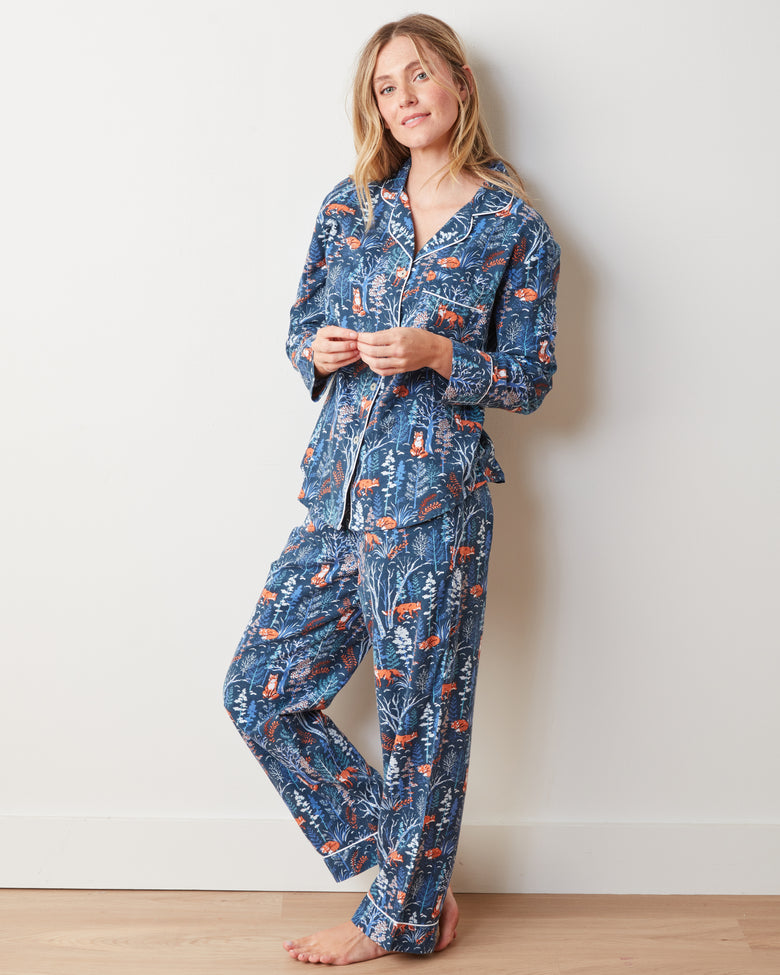 Fox & Folklore - Lightweight Flannel Long PJ Set - Indigo - Printfresh