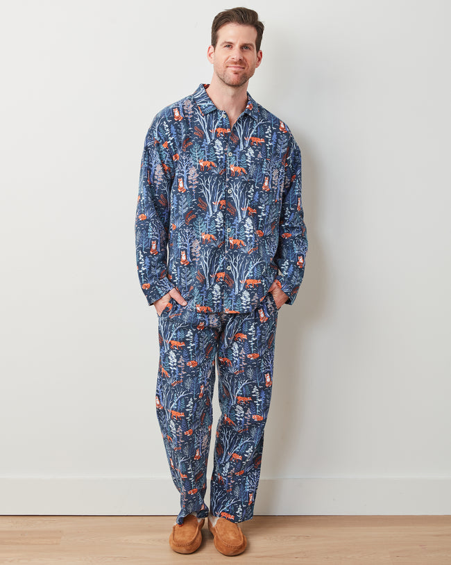 Fox & Folklore - Men's Flannel Long PJ Set - Indigo - Printfresh