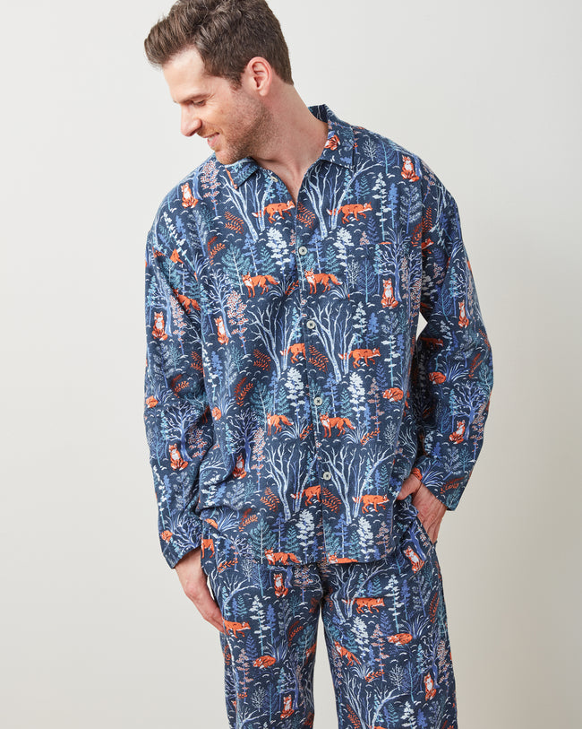 Fox & Folklore - Men's Flannel Long PJ Set - Indigo - Printfresh