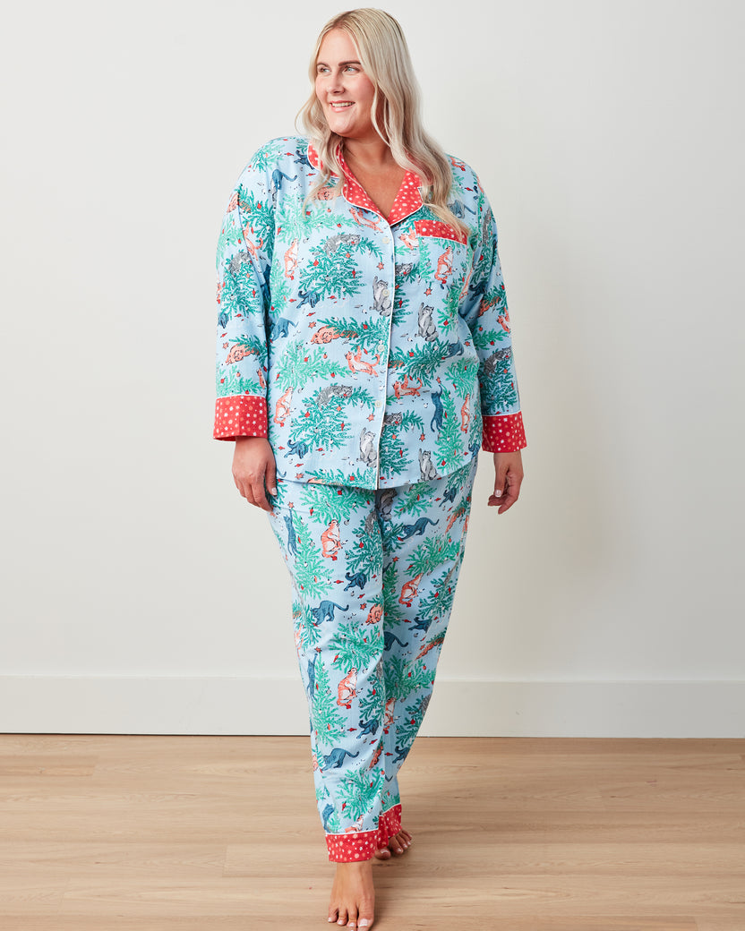 Frisky Firs - Lightweight Flannel Long PJ Set - Twinkling Blue - Printfresh