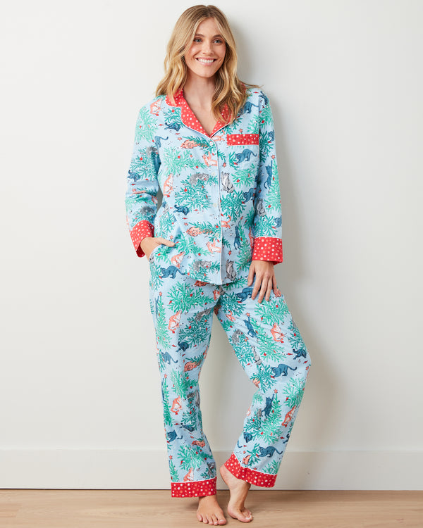 Frisky Firs - Flannel Long PJ Set - Twinkling Blue - Printfresh