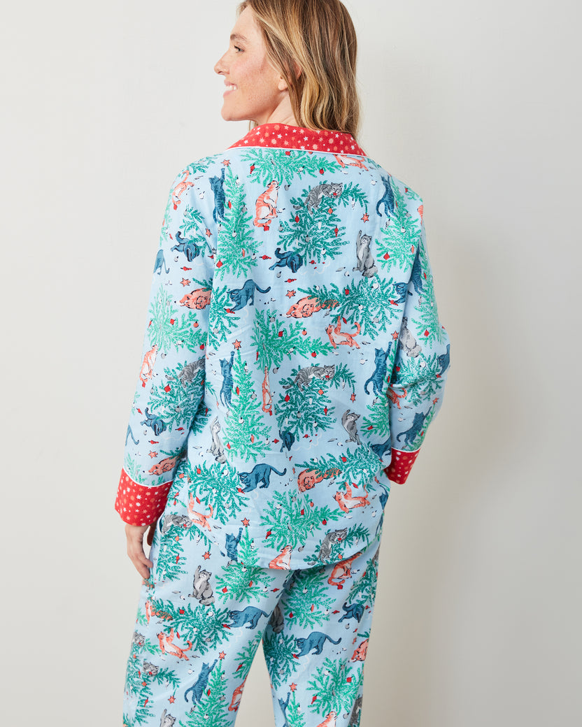 Frisky Firs - Lightweight Flannel Long PJ Set - Twinkling Blue - Printfresh