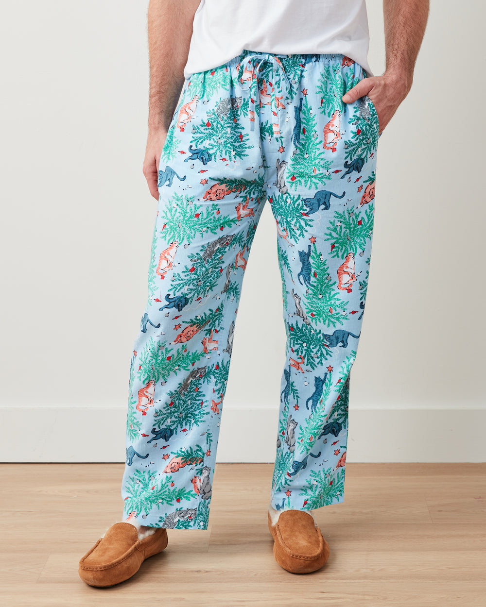 Frisky Firs - Men's Flannel PJ Pants - Twinkling Blue - Printfresh