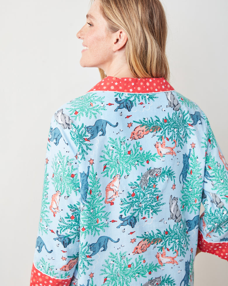 Frisky Firs - Lightweight Flannel Sleep Shirt - Twinkling Blue - Printfresh