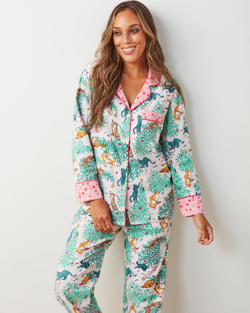 Frisky Firs - Lightweight Flannel Long PJ Set - Sweet Cream - Printfresh