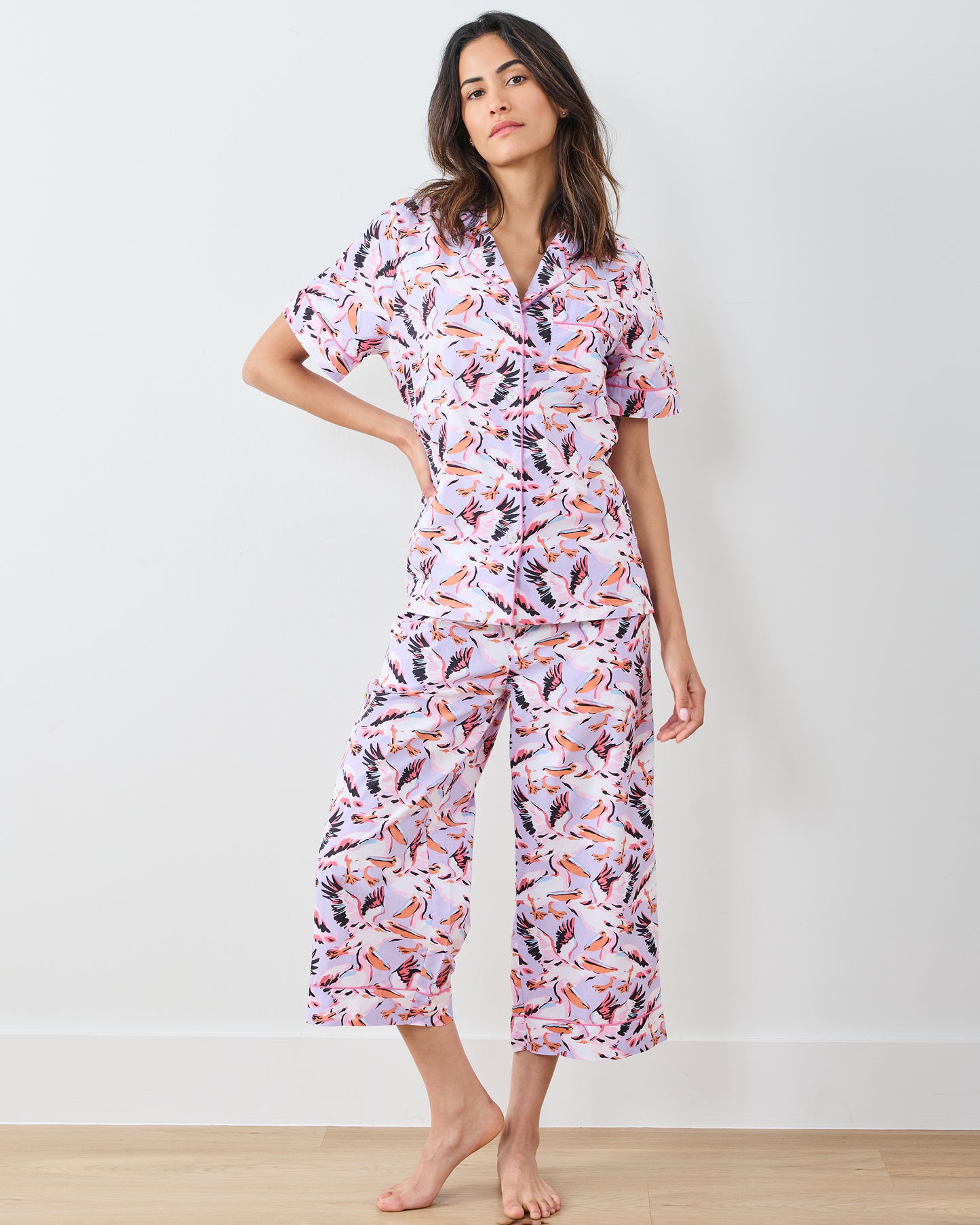 Pretty Pelicans - Short Sleeve Top & Cropped Pants Set - Lavender - Printfresh