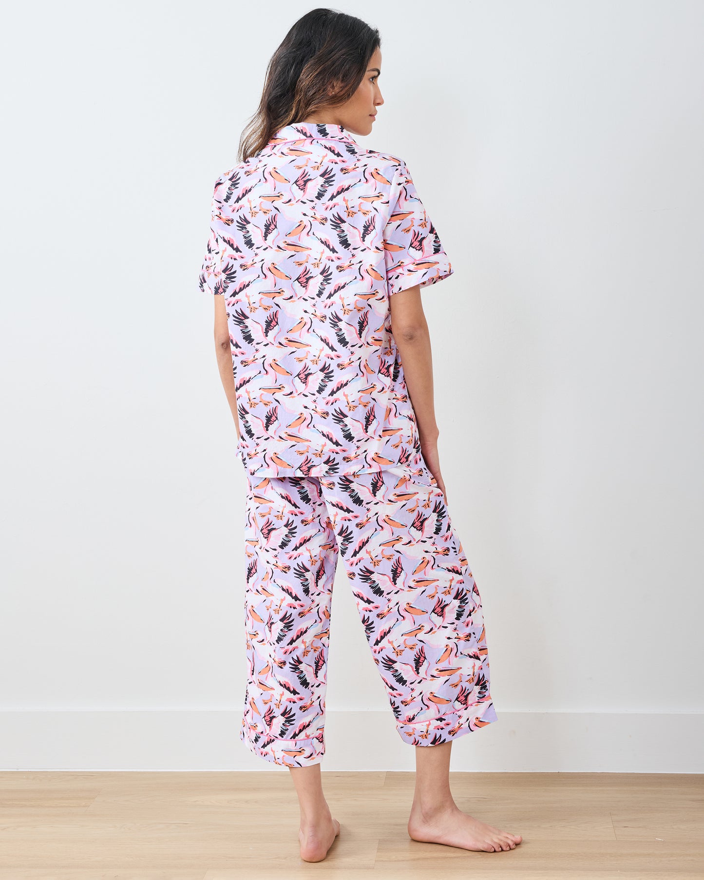 Pretty Pelicans - Short Sleeve Top & Cropped Pants Set - Lavender - Printfresh