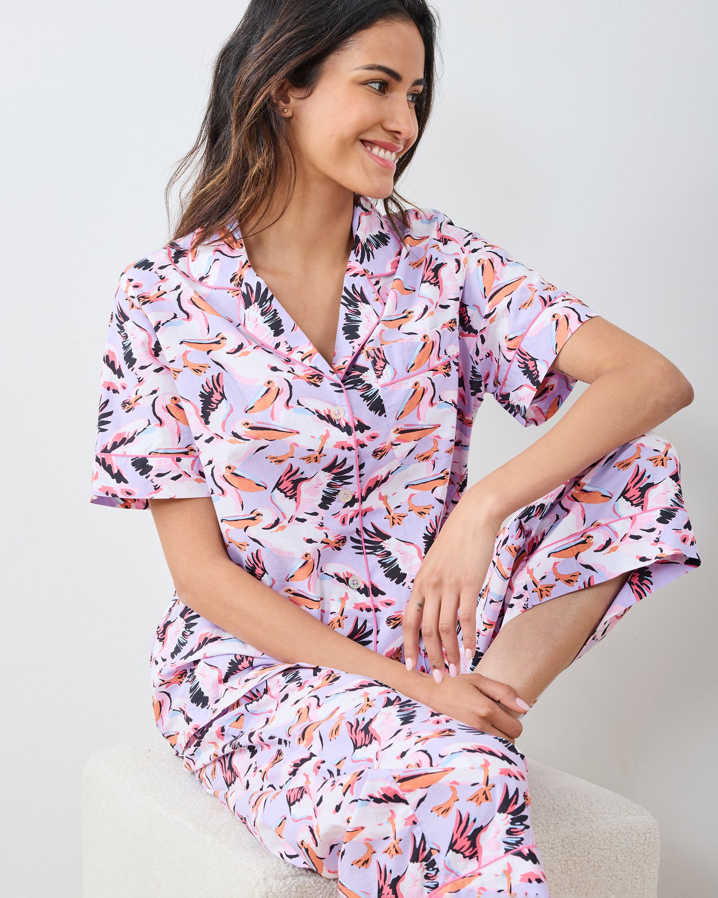 Pretty Pelicans - Short Sleeve Top & Cropped Pants Set - Lavender - Printfresh