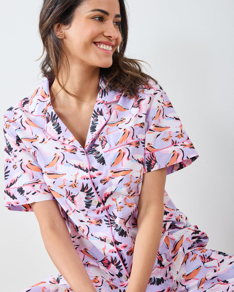 Pretty Pelicans - Short Sleeve Top & Cropped Pants Set - Lavender - Printfresh