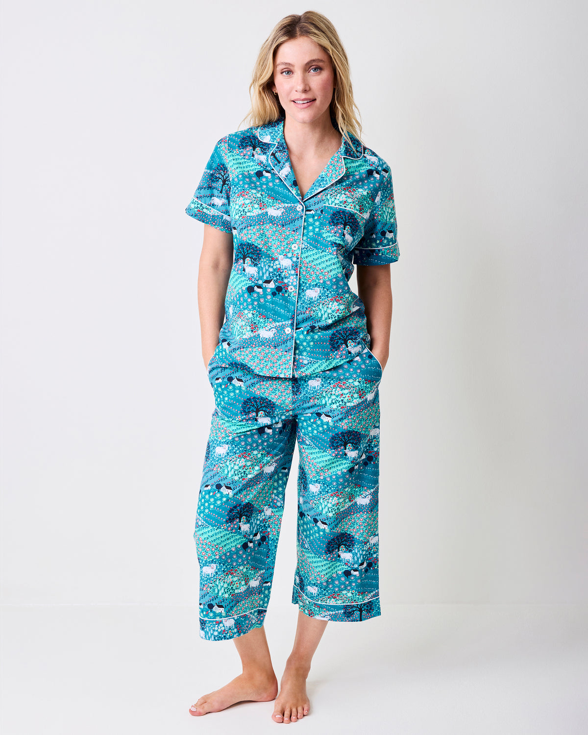Rolling Hills - Short Sleeve & Cropped Pant Set - Blue Opal