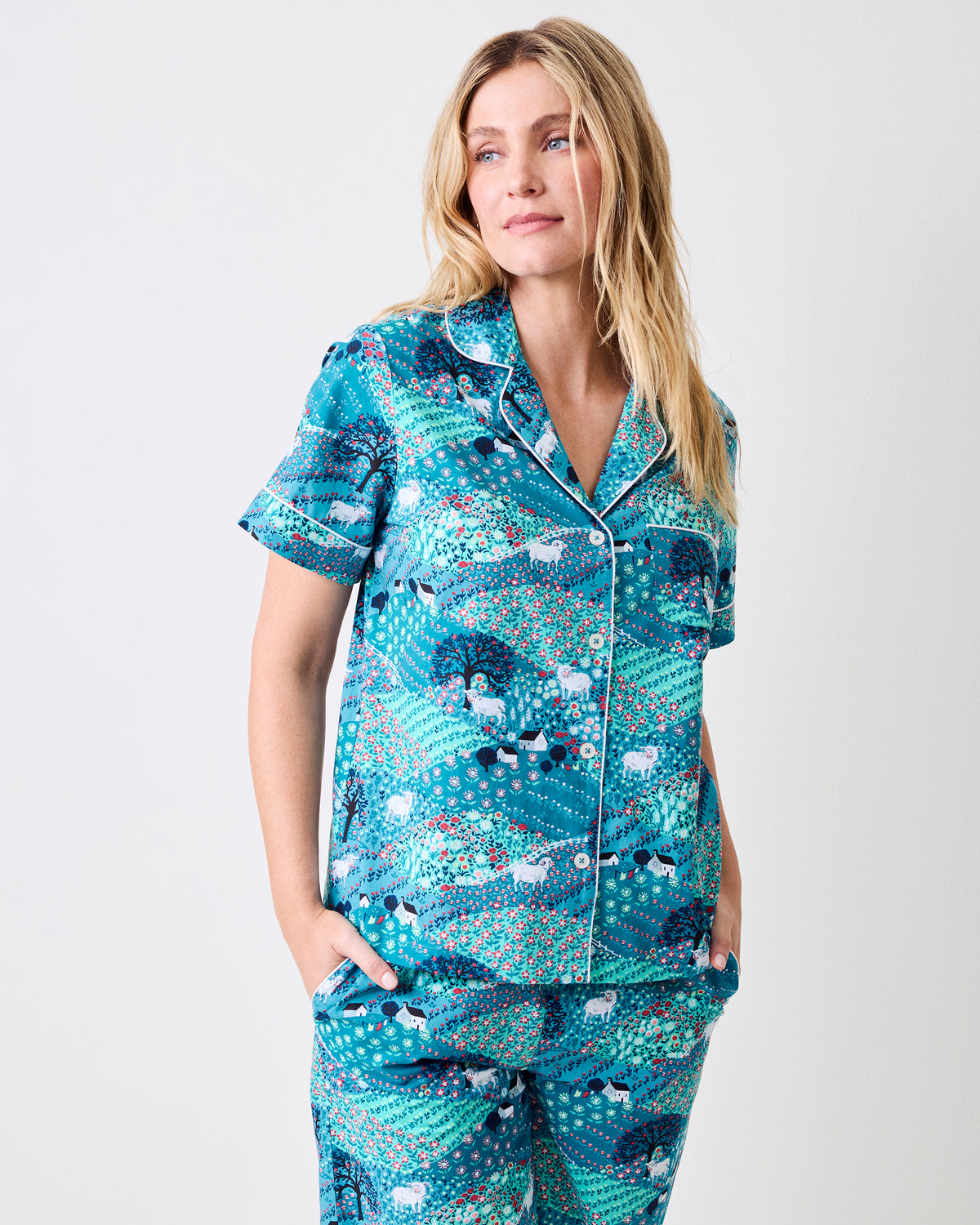 Rolling Hills - Short Sleeve & Cropped Pant Set - Blue Opal