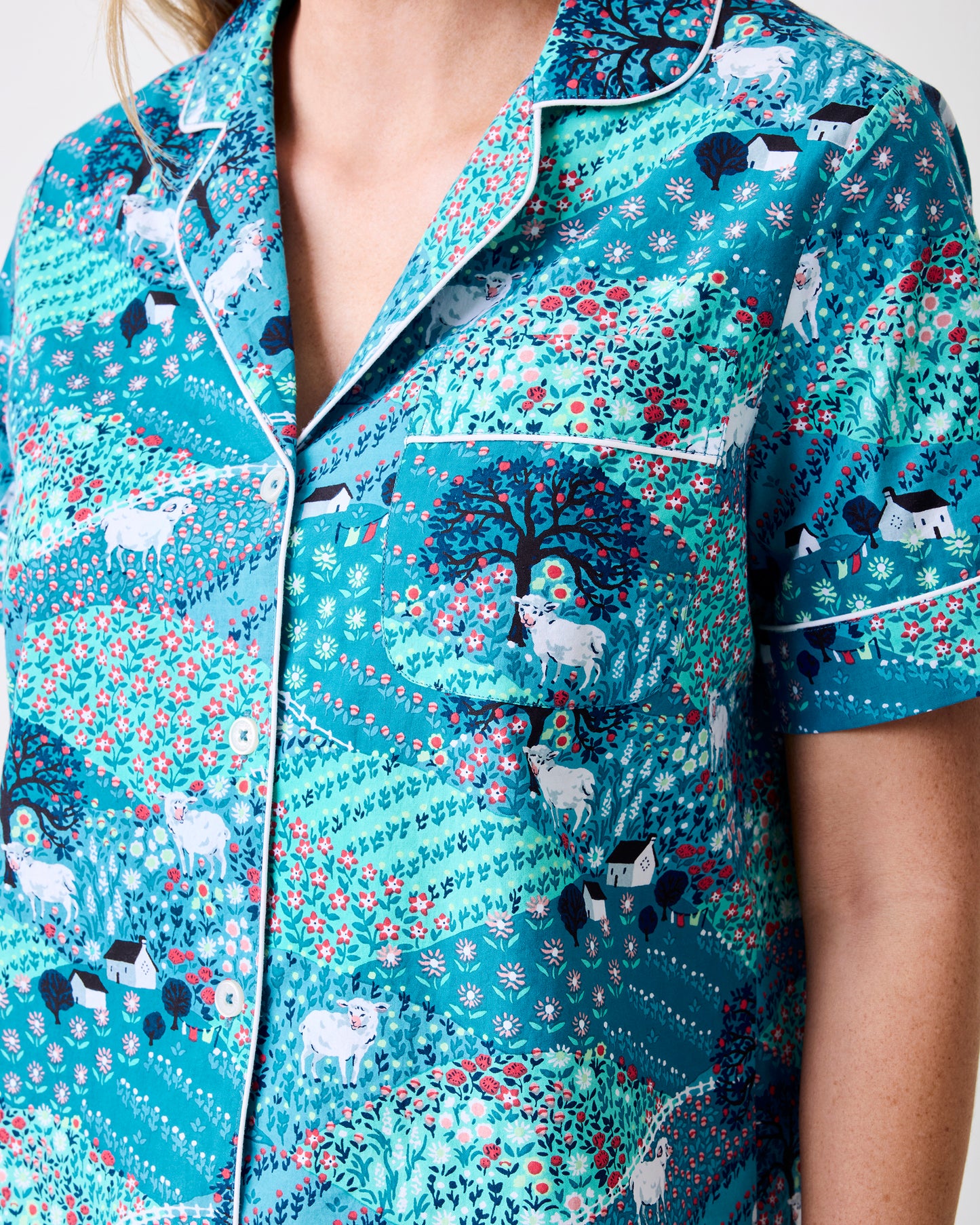 Rolling Hills - Short Sleeve & Cropped Pant Set - Blue Opal