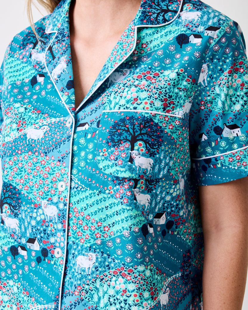 Rolling Hills - Short Sleeve & Cropped Pant Set - Blue Opal