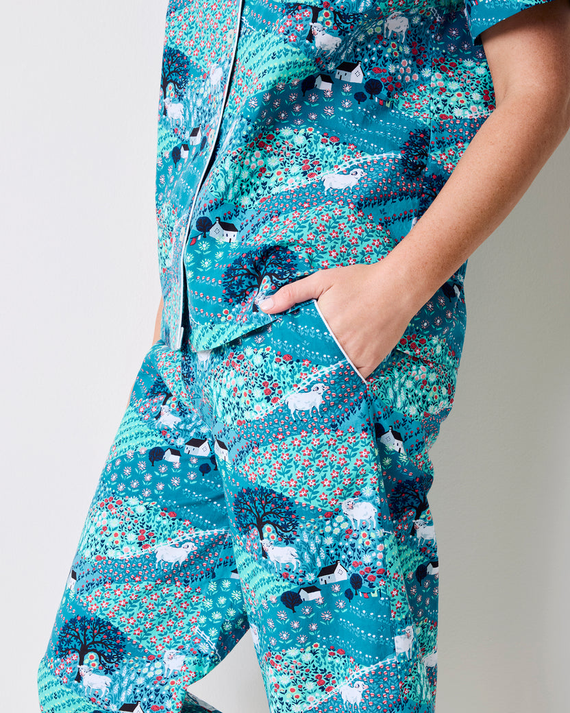 Rolling Hills - Short Sleeve & Cropped Pant Set - Blue Opal