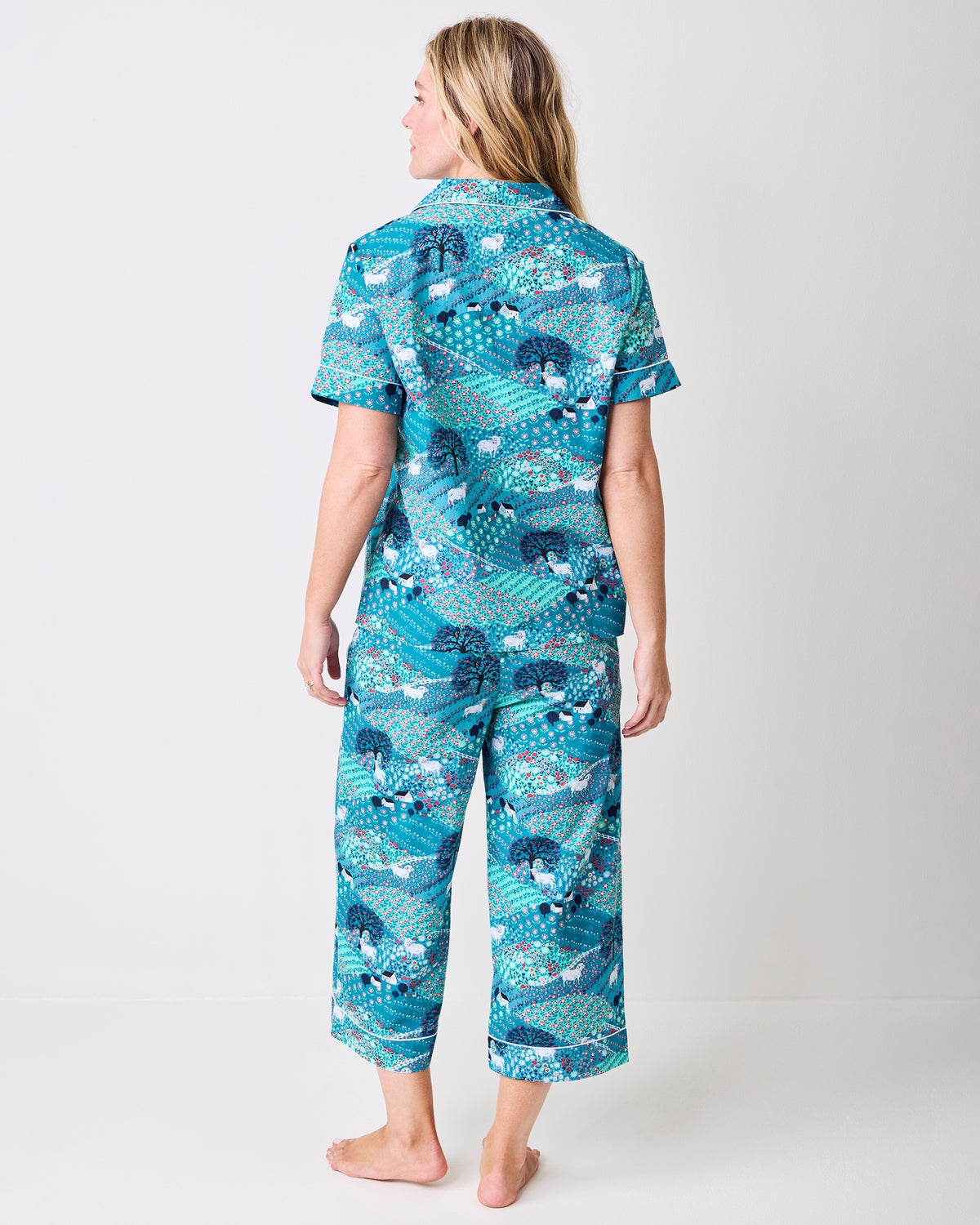 Rolling Hills - Short Sleeve & Cropped Pant Set - Blue Opal