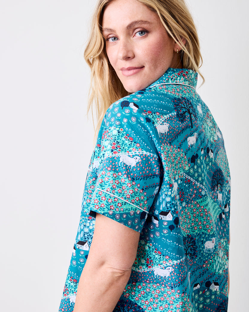 Rolling Hills - Short Sleeve & Cropped Pant Set - Blue Opal