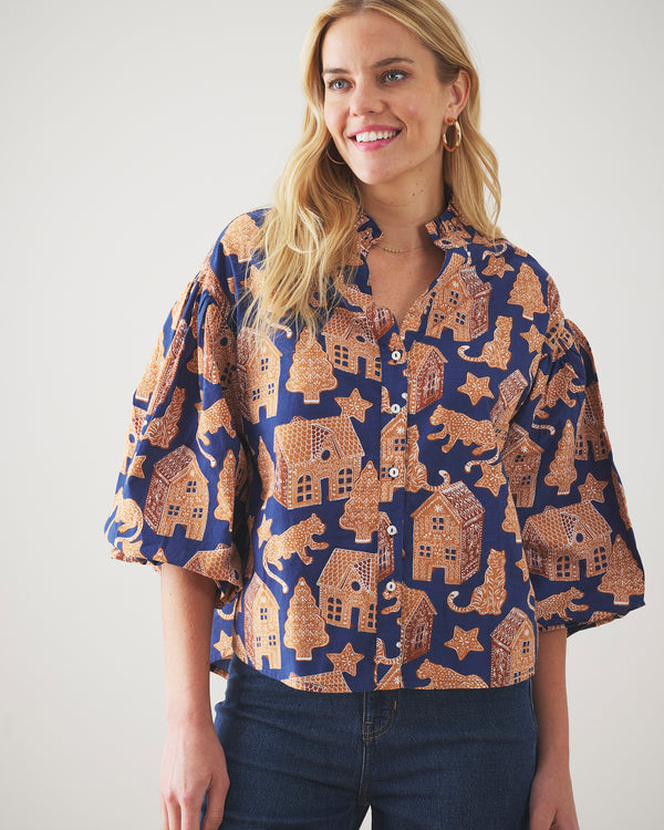 Gingerbread Party - Brentwood Blouse - Classic Navy - Printfresh