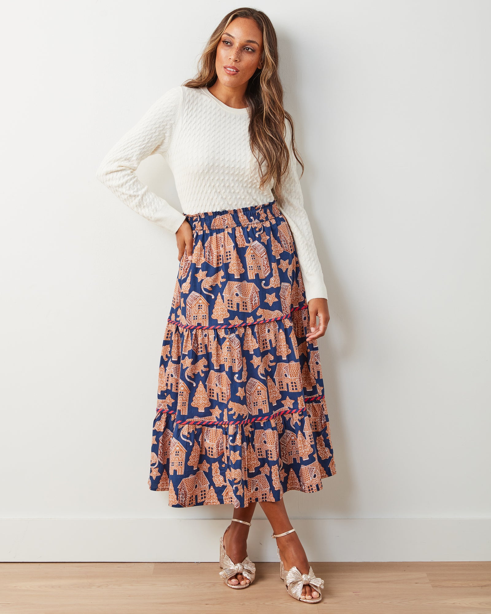 Gingerbread Party - Sutton Skirt - Classic Navy - Printfresh