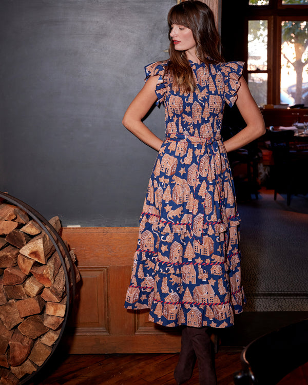 Gingerbread Party - Ready to Ruffle Dress - Classic Navy - Printfresh