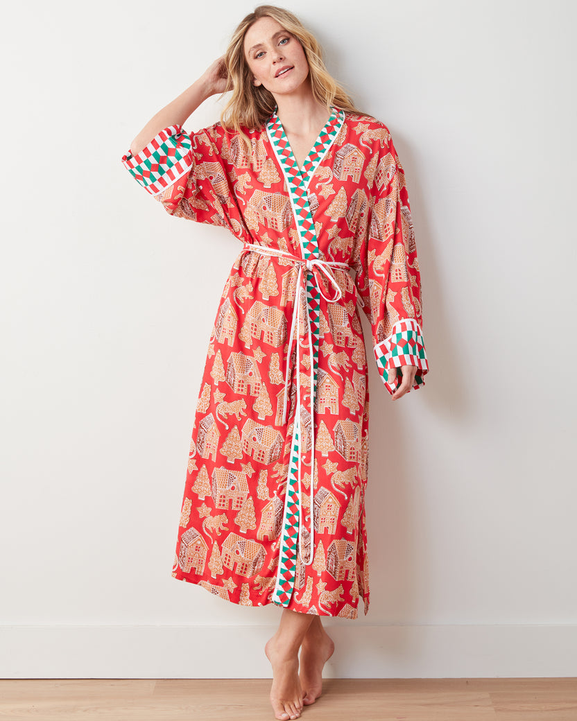 Gingerbread Party - Eco Satin Robe - Ruby - Printfresh