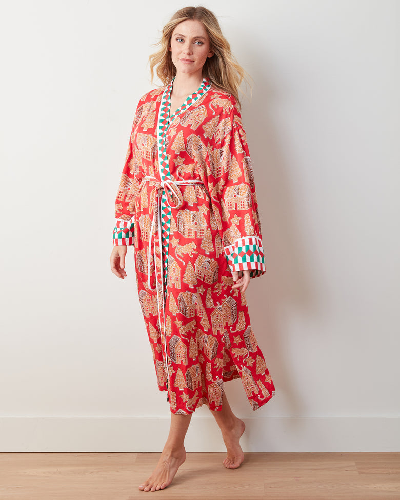 Gingerbread Party - Eco Satin Robe - Ruby - Printfresh