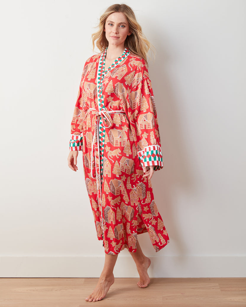 Gingerbread Party - Eco Satin Robe - Ruby - Printfresh