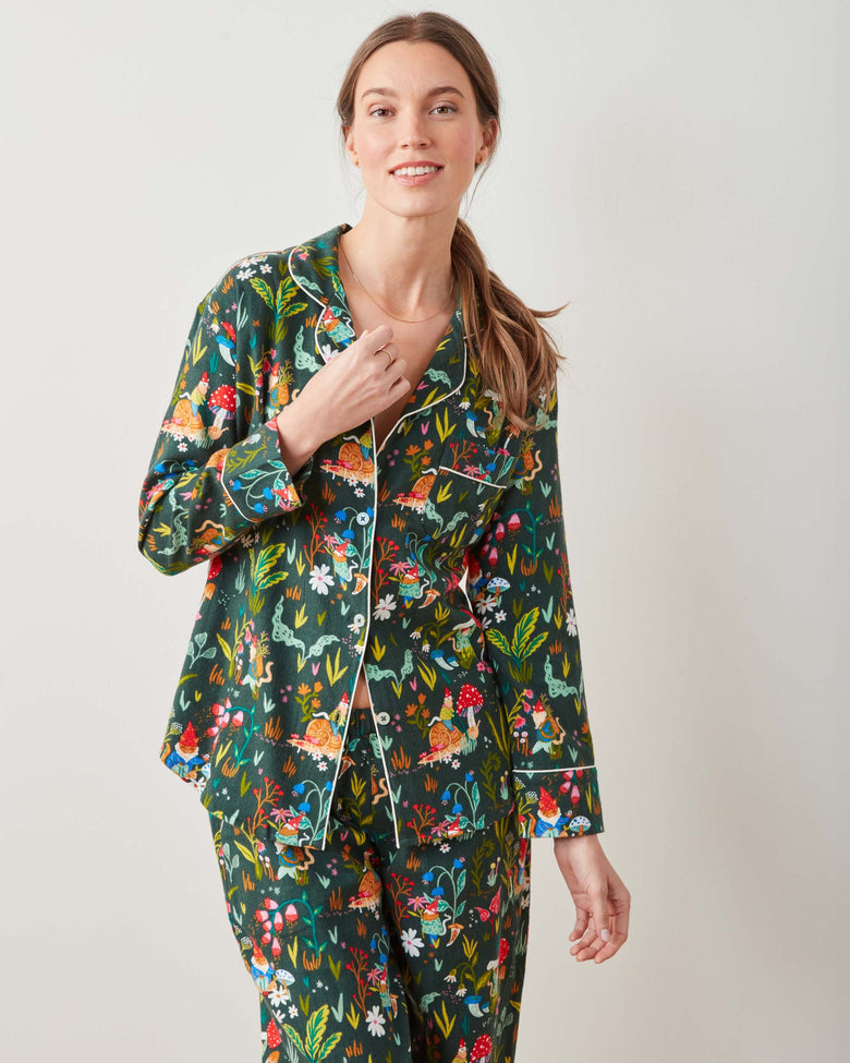 Gnome Garden - Midweight Flannel Long PJ Set - Olive Tree - Printfresh