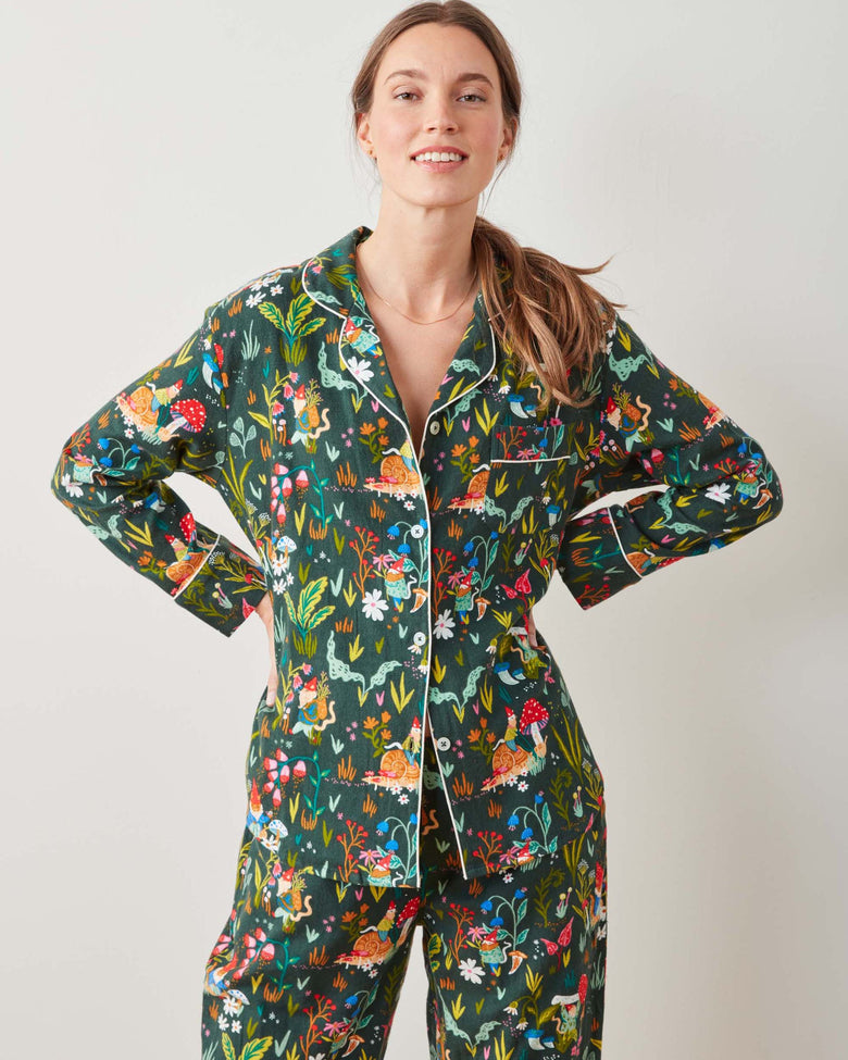 Gnome Garden - Midweight Flannel Long PJ Set - Olive Tree - Printfresh