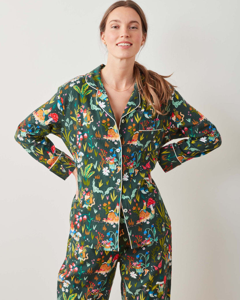 Gnome Garden - Midweight Flannel Long PJ Set - Olive Tree - Printfresh
